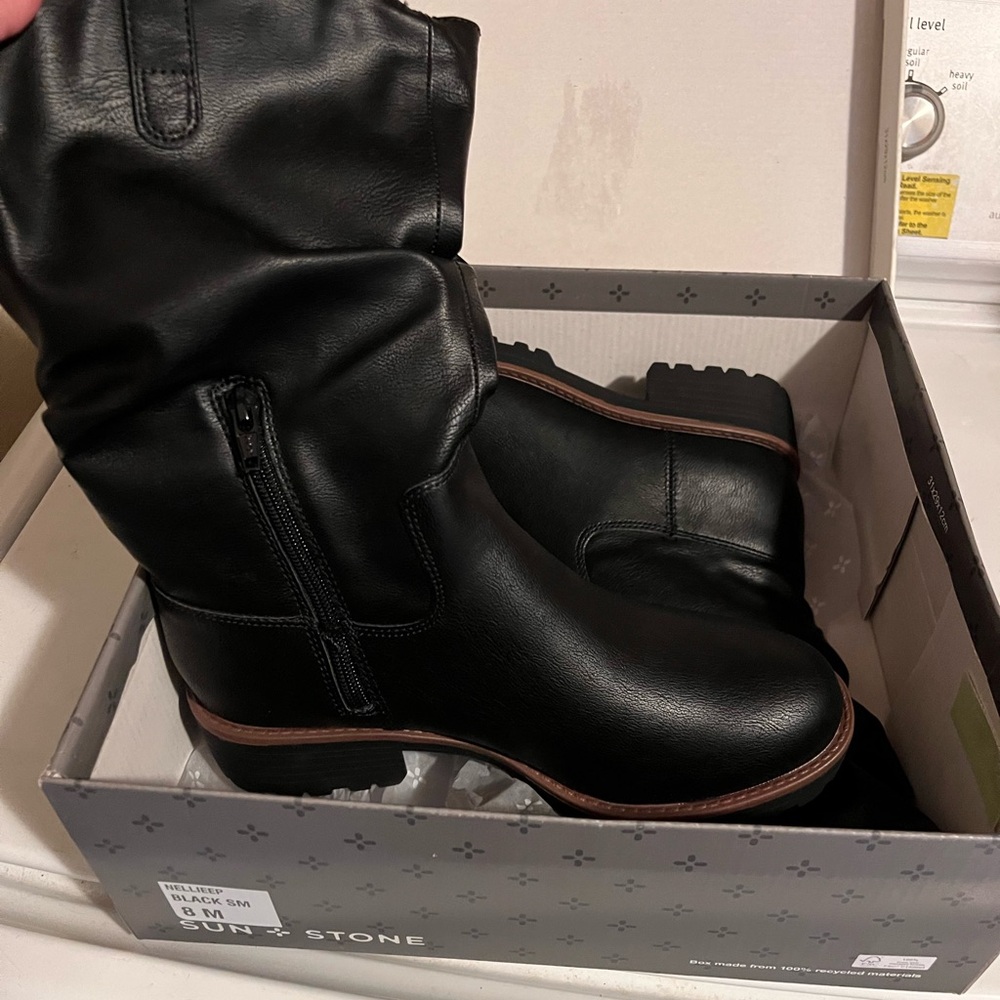 Black Leather Boots with Brown Trim Macys
